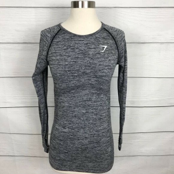 Gymshark Tops - Gymshark Long Sleeve Vital Top Size M Heathered Gray Seamless Workout Gym